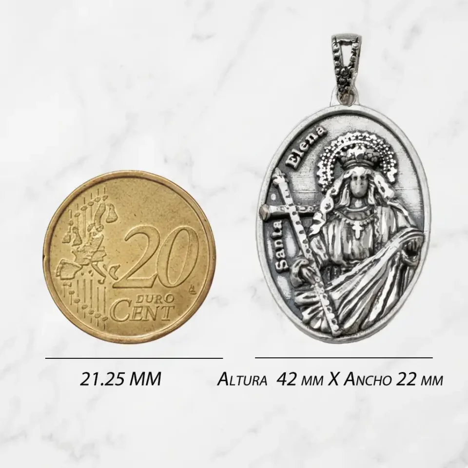 Medalla Santa Elena en plata de ley forma oval ancho aproximado tamaño moneda de 20 céntimos de euro