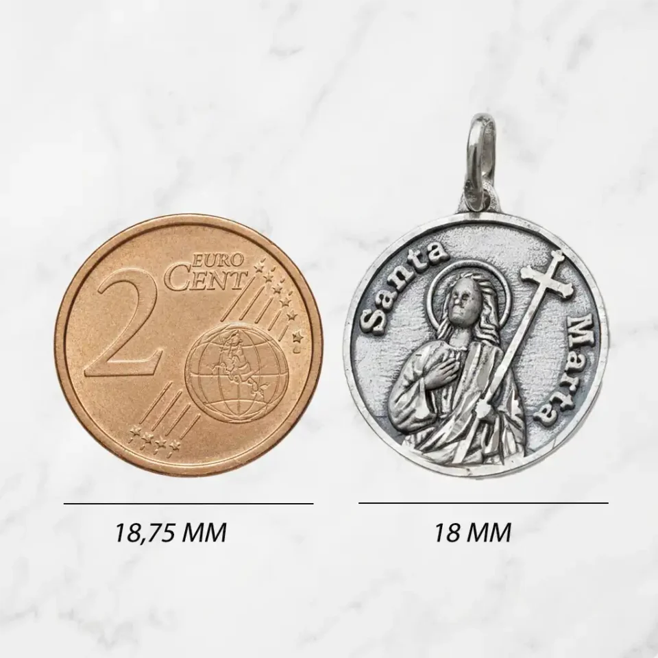 Medalla de Santa Marta en plata de ley 925 forma redonda tamaño aproximado 2 céntimos de euros