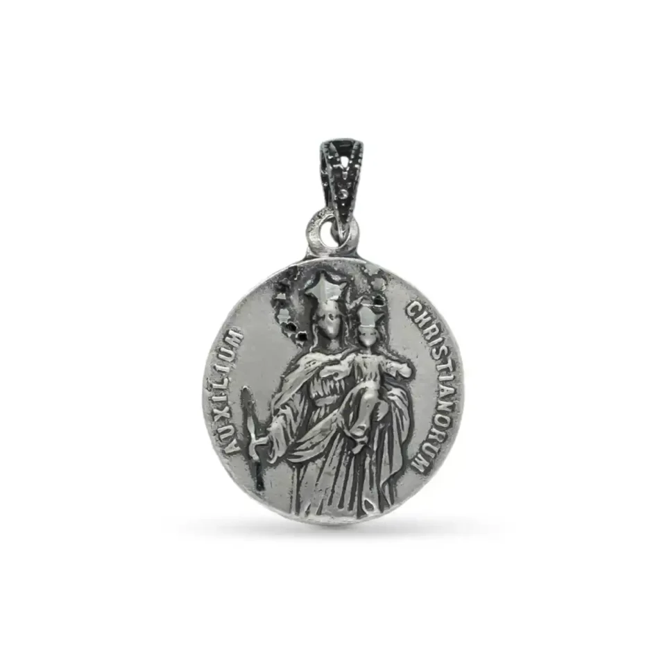 Medalla Virgen María Auxiliadora en plata de ley en forma redonda